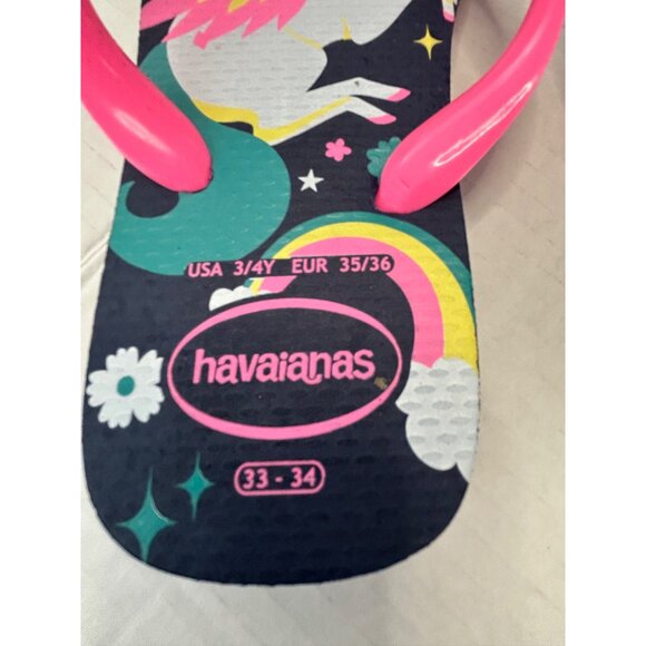 Havaianas Unicorn Charm Fantasy Girls 3/4 Slide Thong Kids Flip Flops Blue Pink - Picture 6 of 9